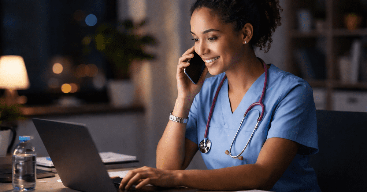 After Hours OBGYN Nurse Triage nurse answering secure call at night